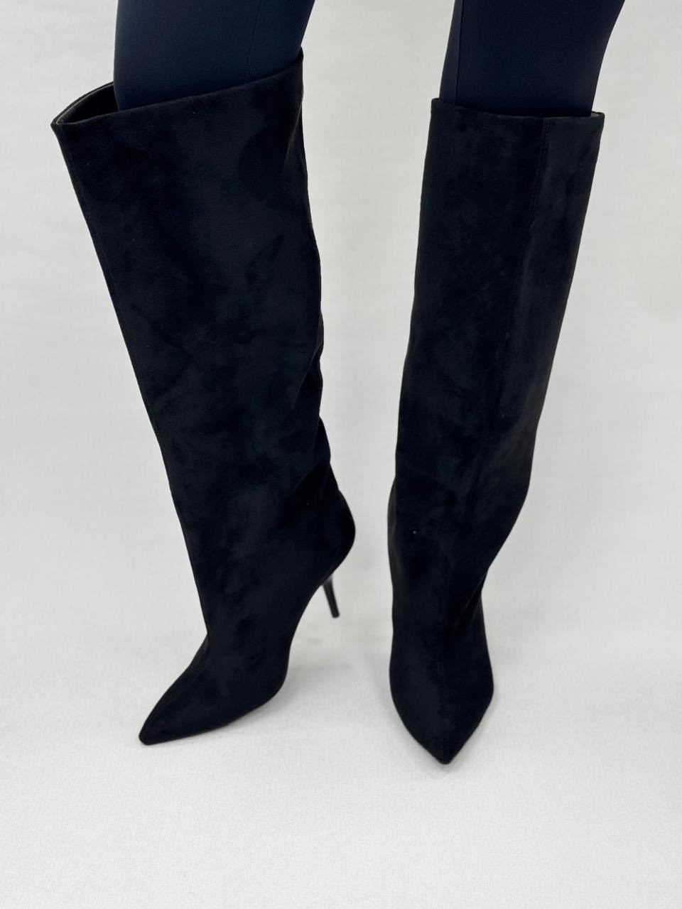 сапоги маскотт замшевые на каблуке,сапоги,элегантные сапоги,черные сапоги,женские сапоги