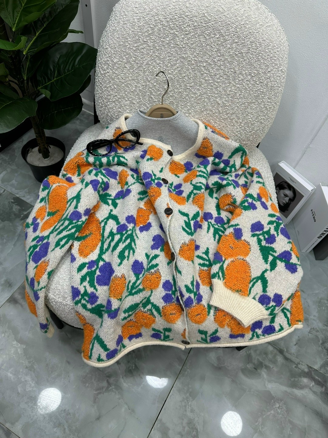 женский вязаный кардиган rziv цветочный принт,вязаные кардиганы женские,вязаные кардиганы,свитера вязаные,кардиган с цветком