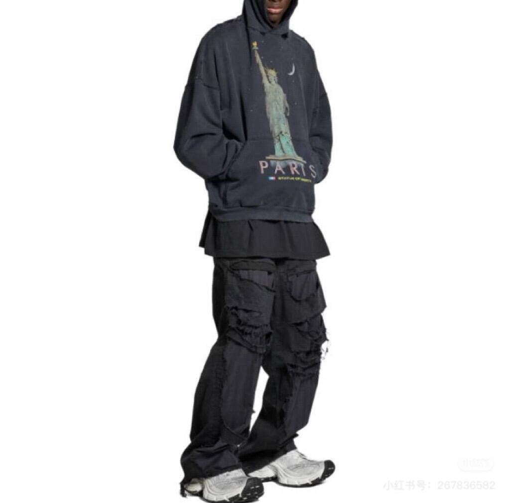 balenciaga худи paris liberty с эффектом потертости черный,худи balenciaga,худи balenciaga paris,худи баленсиага,толстовка balenciaga