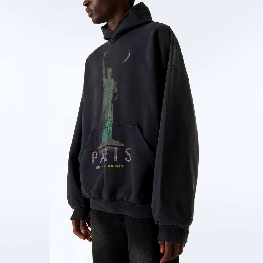 balenciaga худи paris liberty с эффектом потертости черный,худи balenciaga,худи balenciaga paris,худи баленсиага,толстовка balenciaga