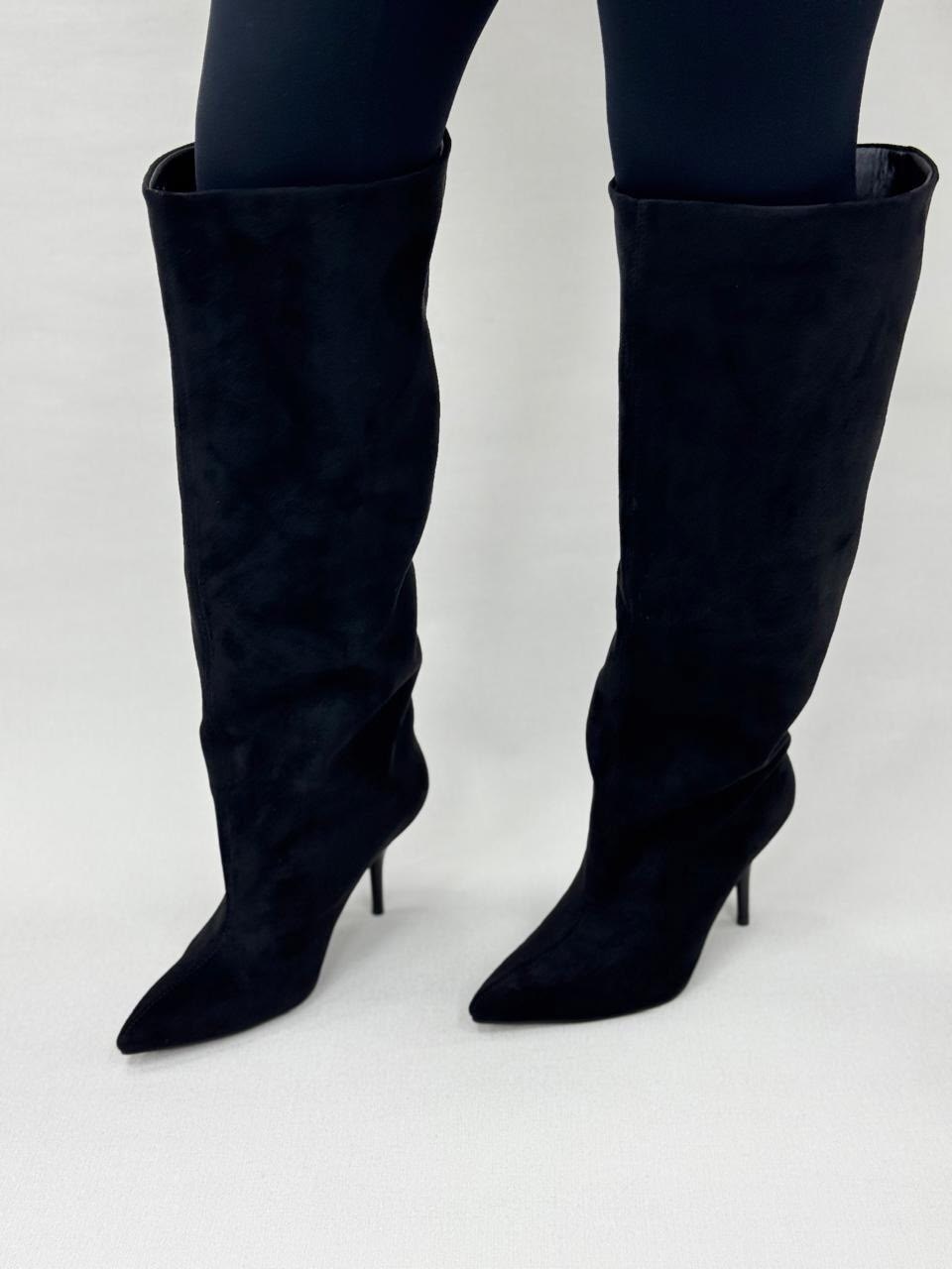 сапоги маскотт замшевые на каблуке,сапоги,элегантные сапоги,черные сапоги,женские сапоги