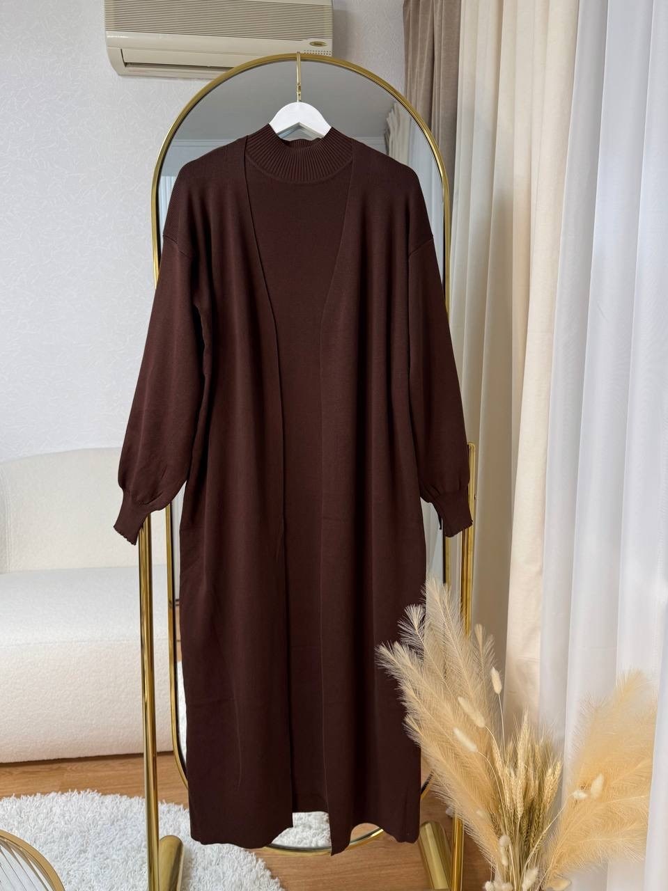 костюм двойка женский платье кардиган,двойка платье и кардиган,платье кардиган,платье лапша с кардиганом,костюм whiteroom женский двойка: платье с кардиганом и поясом темно-серый