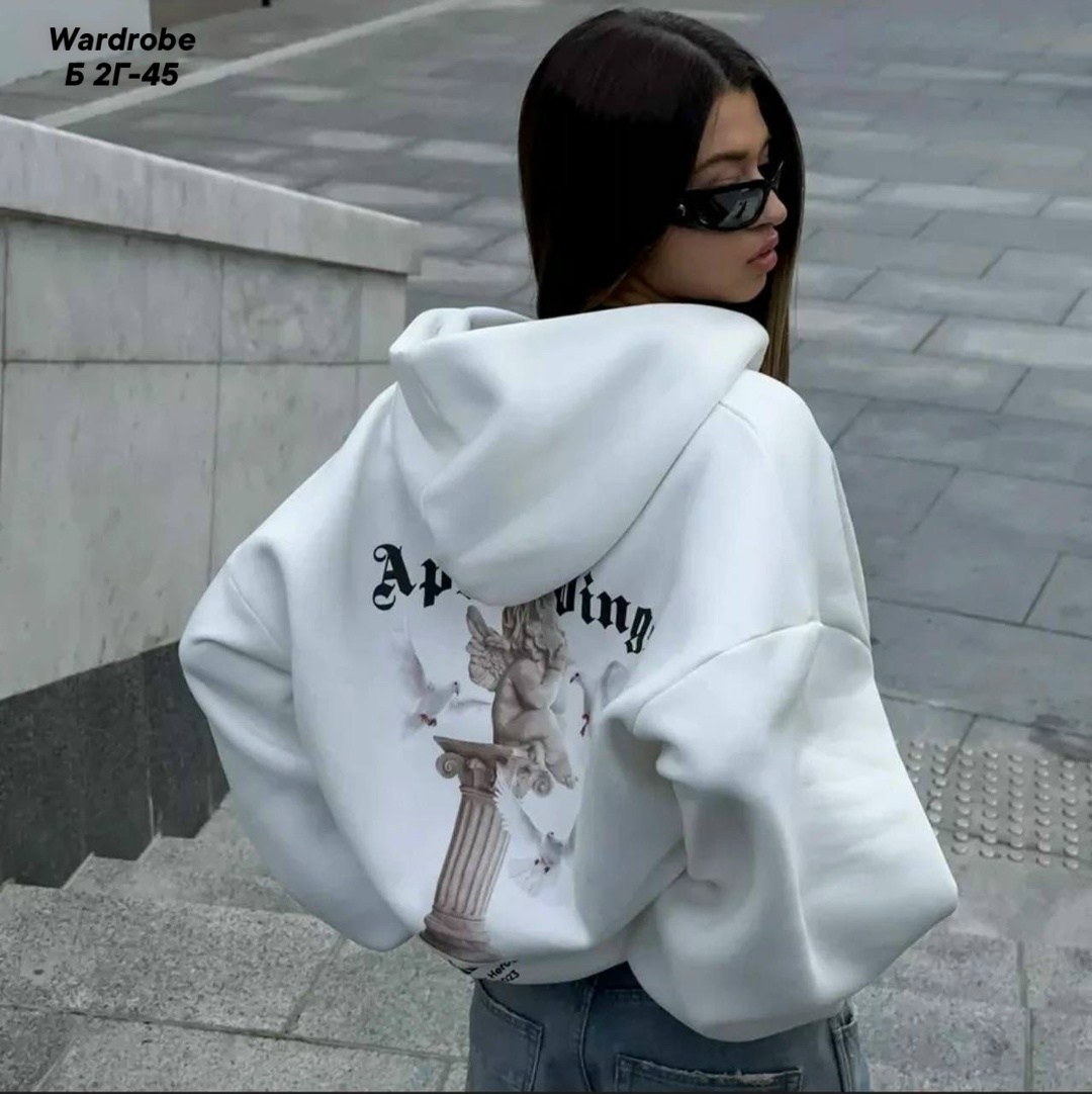 худи оверсайз с молнией,зип худи на молнии оверсайз с принтом,толстовка женская,зип худи на молнии оверсайз с принтом цвет белый,худи оверсайз