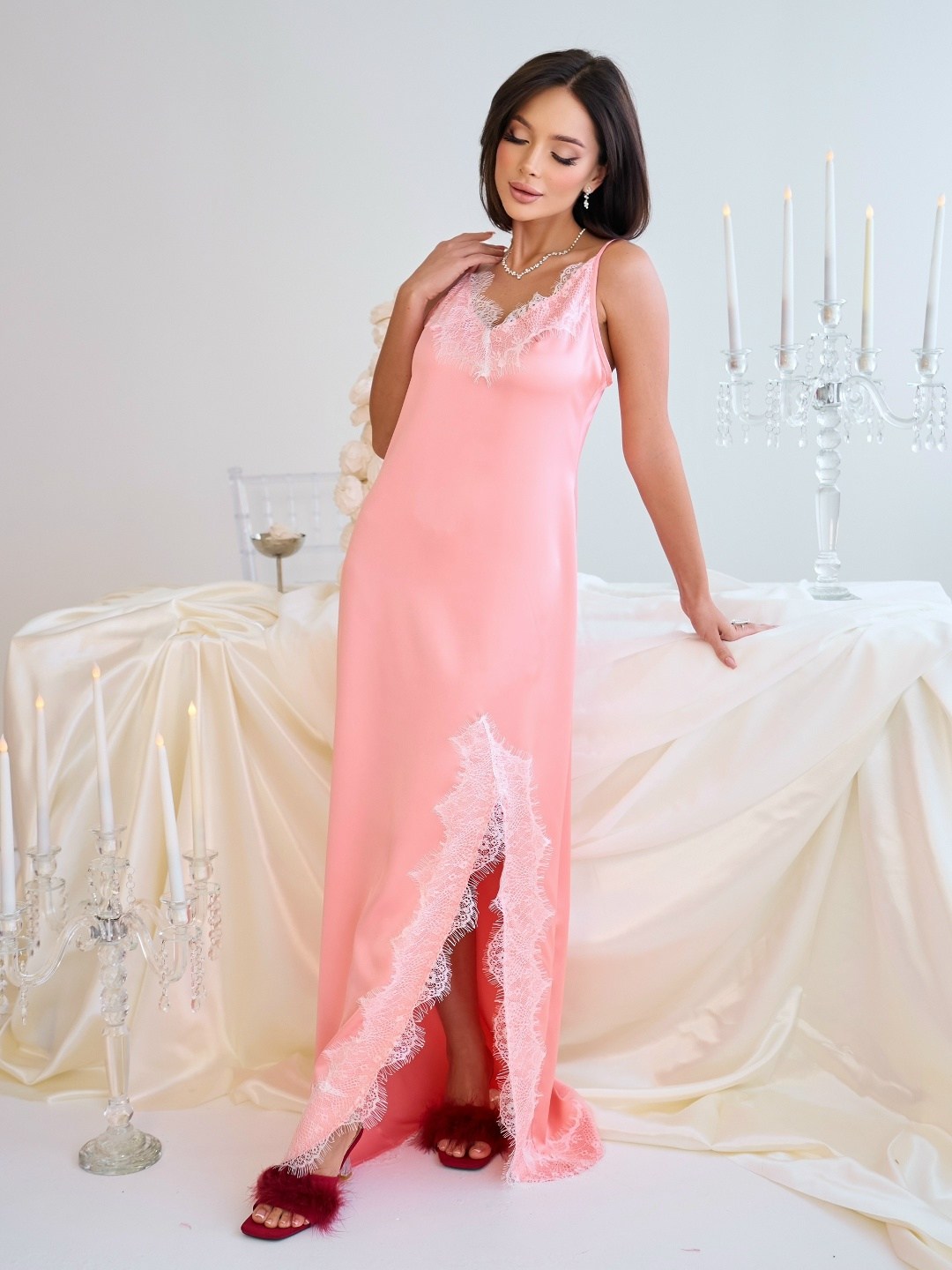 длинная сорочка миа аморе,сорочка длинная женская шелковая mia-amore "aurelia" 3898 чайная роза,сорочка длинная шелк,длинная сорочка,шелковая сорочка