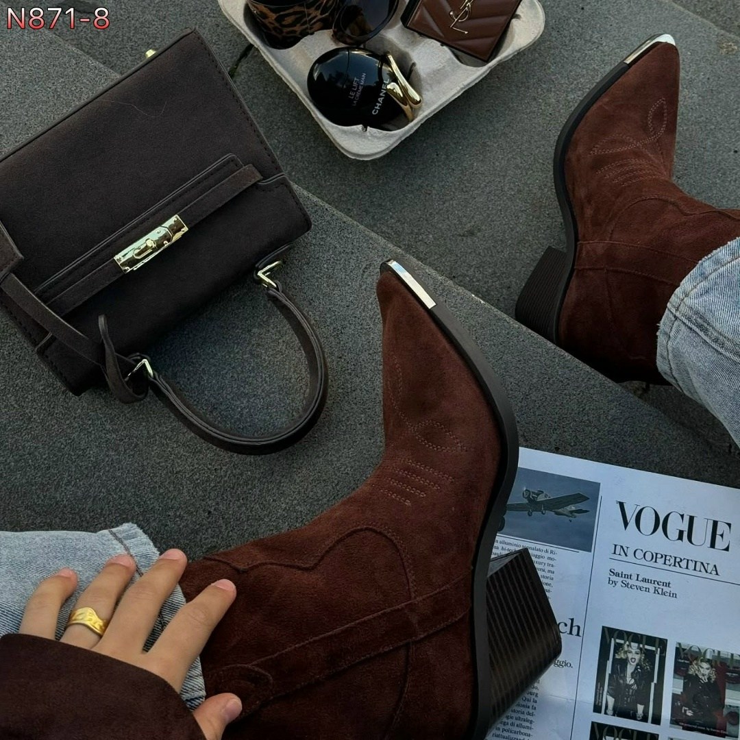 ботинки казаки замшевые демисезонные на каблуке коричневые,замшевые сапоги,женские сапоги,женские ковбойские сапоги, ботильоны