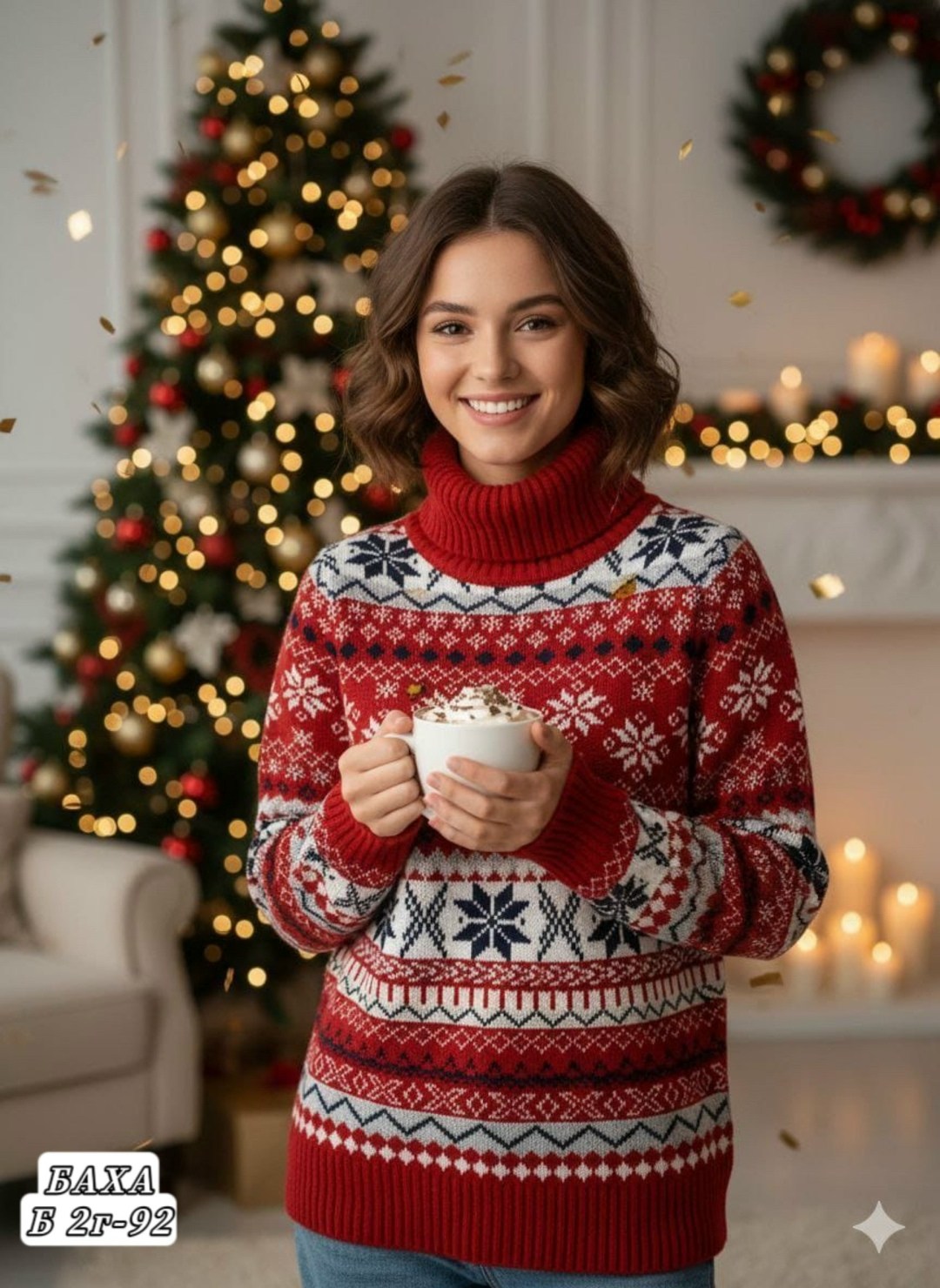 новогодний свитер,женский новогодний свитер,женский свитер с водолазкой красный и с оленями и снежинками,рождественский свитер,свитер со снежинками