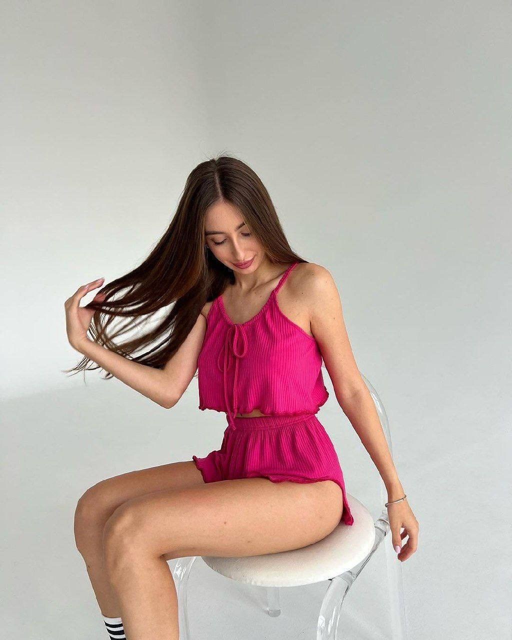 пижама с шортами,летний женский пижамный комплект хлопковый топ и шорты,пижама женская с шортами хлопковая,пижама с шортами розовая yuviolet,пижама женская с шортами