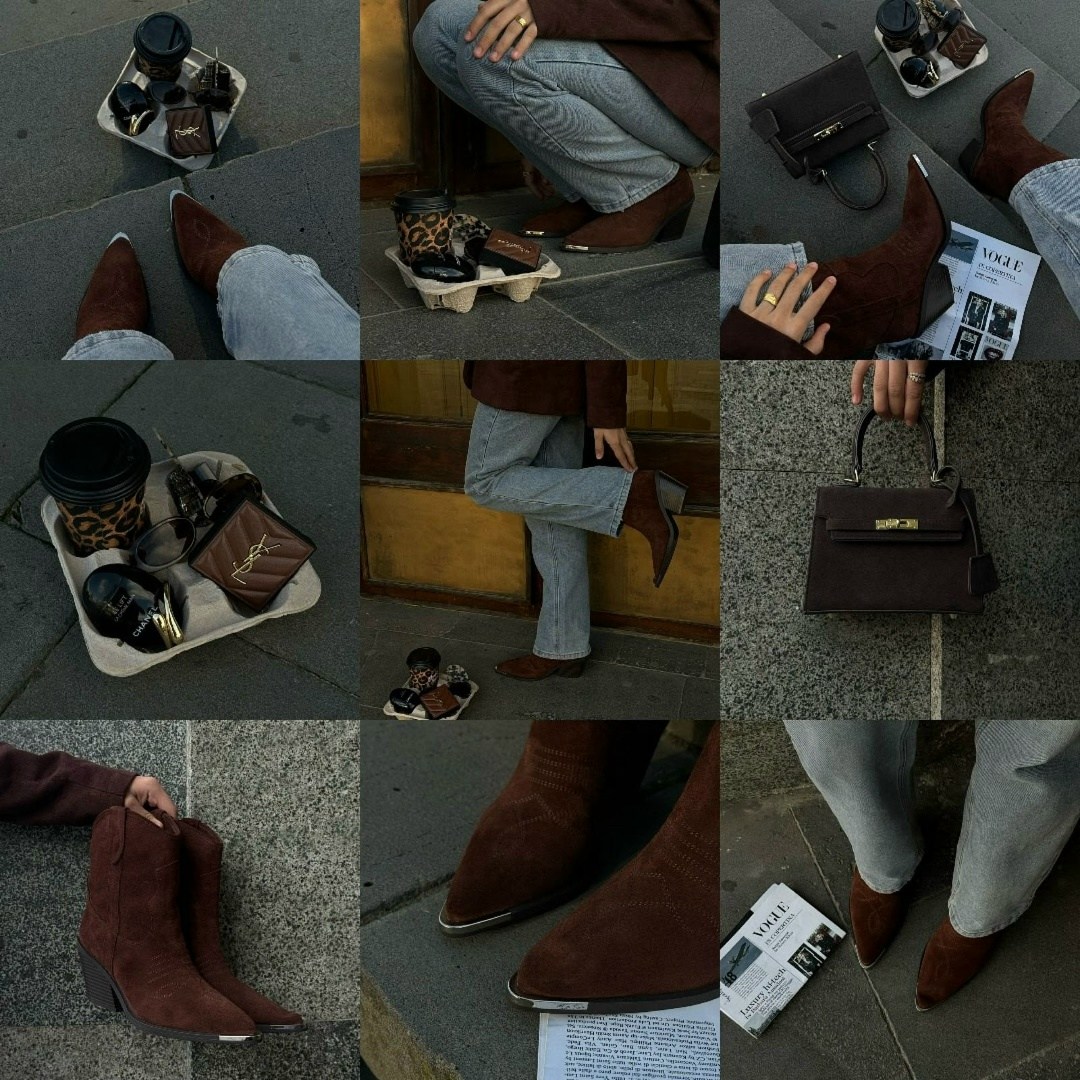 ботинки казаки замшевые демисезонные на каблуке коричневые,замшевые сапоги,женские сапоги,женские ковбойские сапоги, ботильоны