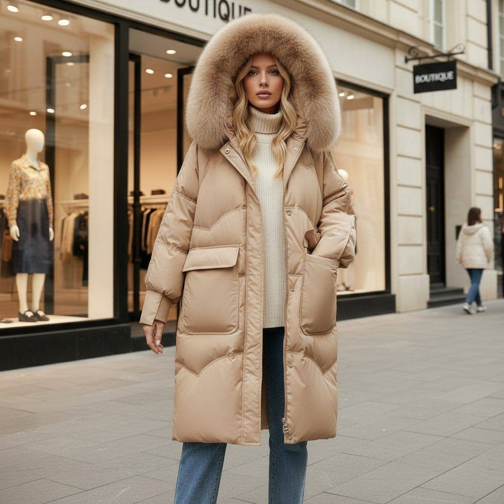 пуховик зимний женский,женский пуховик,женский длинный пуховик ly varey lin,пуховик белый женский,белый пуховик с мехом