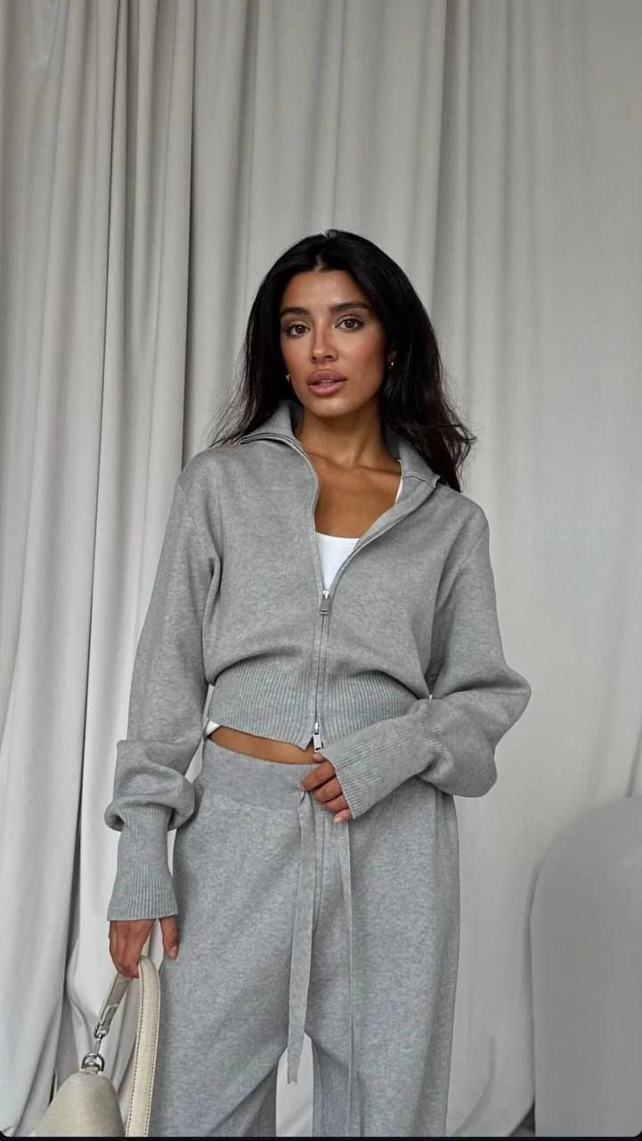 женский трикотажный спортивный костюм,костюм с замком,трикотажный костюм,хлопковый кардиган и брюки женский комплект 2шт,костюм женский трикотажный