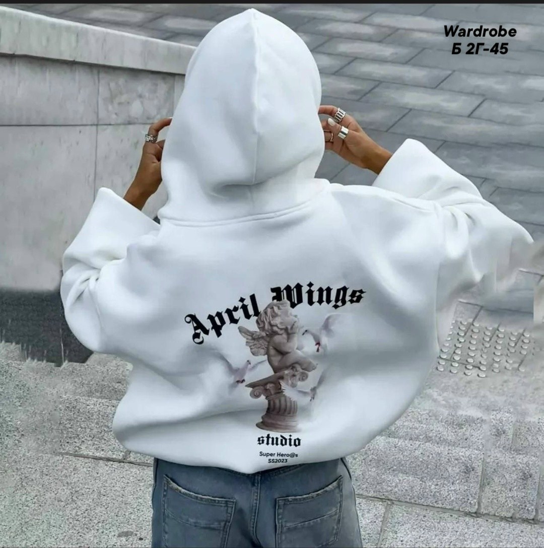 худи оверсайз с молнией,зип худи на молнии оверсайз с принтом,толстовка женская,зип худи на молнии оверсайз с принтом цвет белый,худи оверсайз