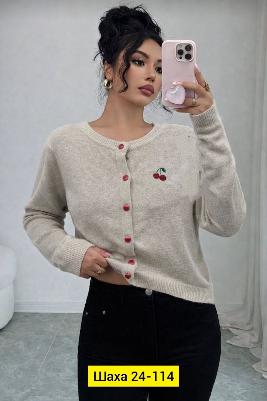 кардиган короткий на пуговицах с вишенками bye kitty,кардиган с вишенками,свитер с вышивкой,кардиган с вышивкой,кардиган кофта