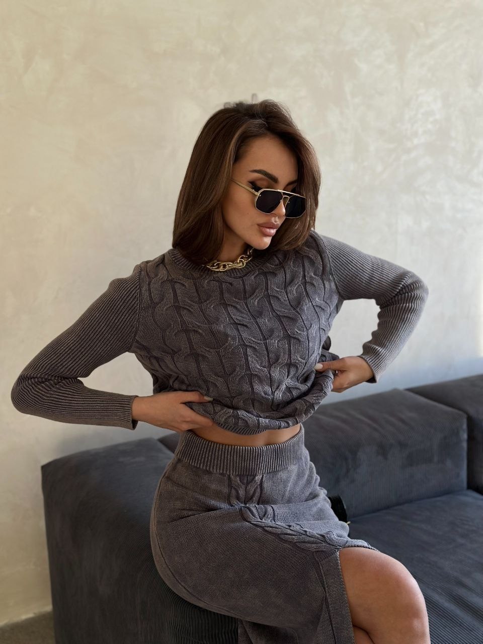 стильные костюмы,вязаные костюмы,вязаный костюм с юбкой,трикотажный вязаный костюм с юбкой,женский костюм