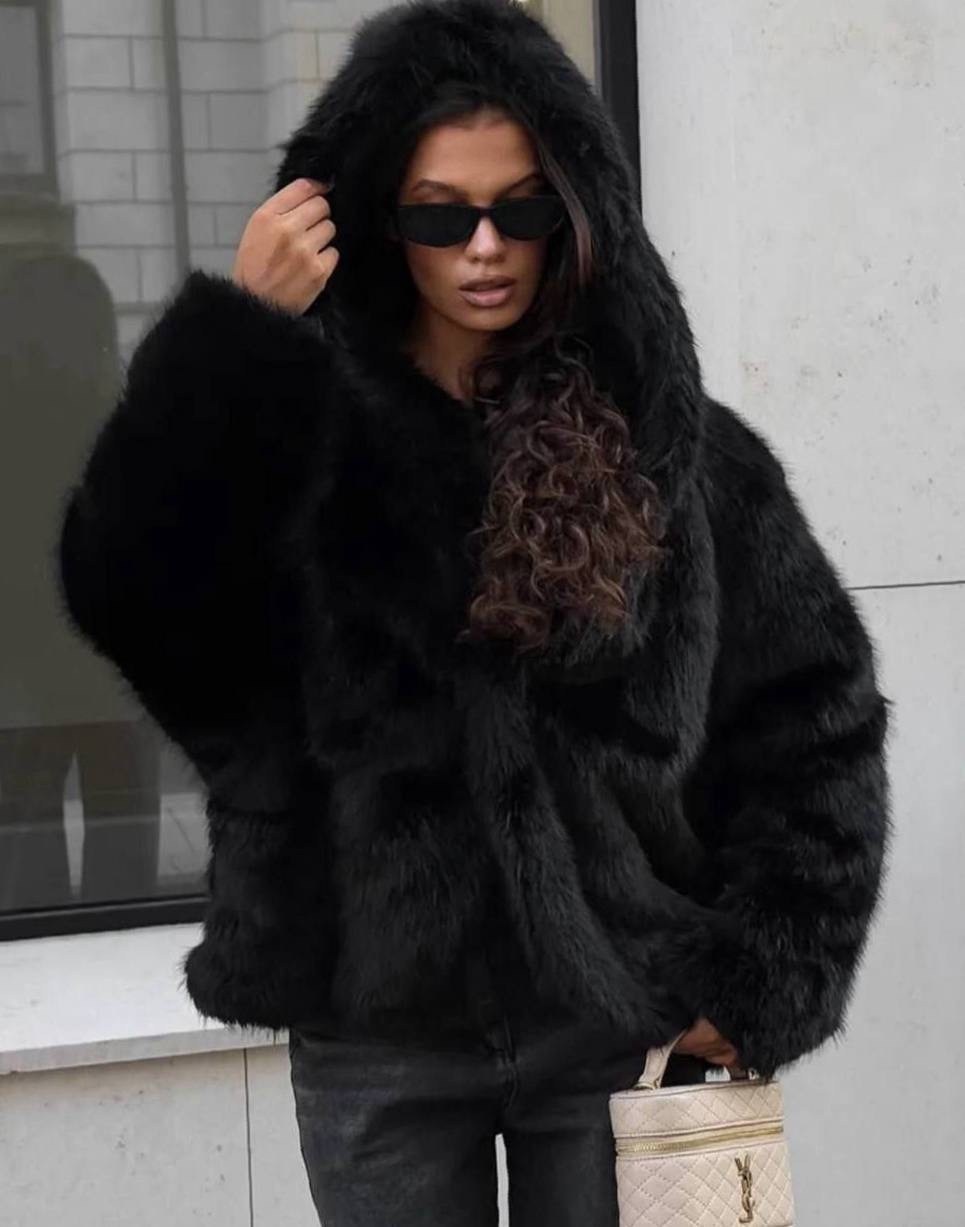 женское мягкое меховое пальто с капюшоном,модная роскошная черная шуба из натурального лисьего меха с капюшоном для женщин,меховая черная куртка с капюшоном из натурального лисьего меха,черная куртка