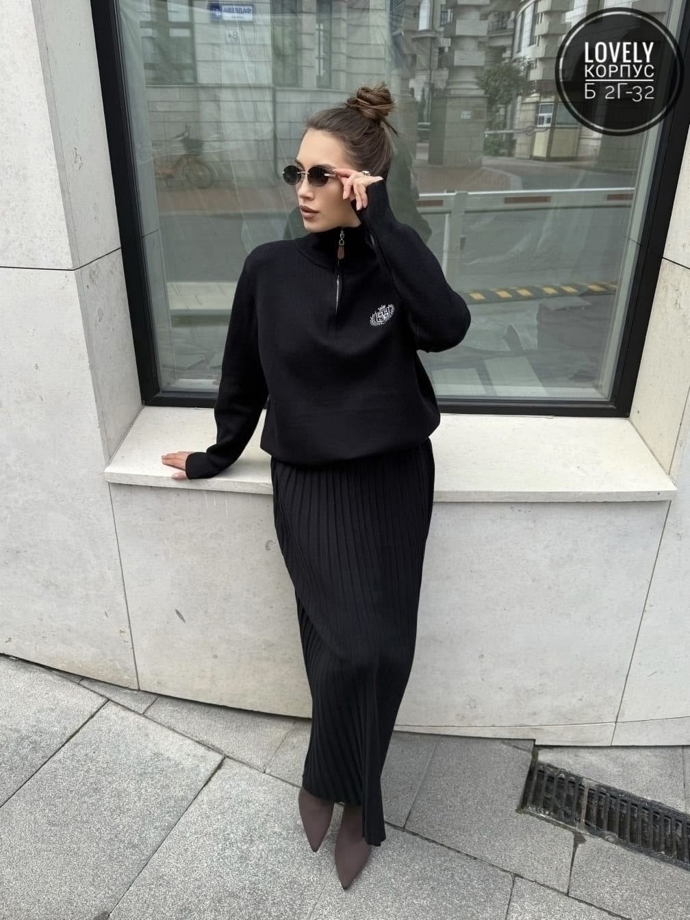 костюм трикотажный теплый с юбкой,костюм трикотажный с юбкой,костюм с юбкой плиссе,джемпер, юбка ketty ам-132 бежевый,трикотажный костюм джемпер и юбка плиссированная emberens