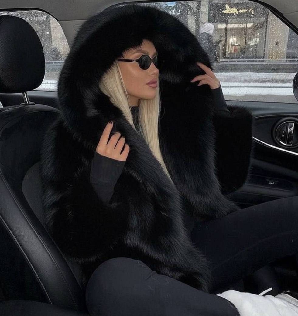 женское мягкое меховое пальто с капюшоном,модная роскошная черная шуба из натурального лисьего меха с капюшоном для женщин,меховая черная куртка с капюшоном из натурального лисьего меха,черная куртка