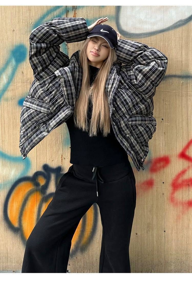 куртка теплая,женская зимняя куртка,куртка женская,зимний женский повседневный свободный пуховик в клетку с капюшоном,куртка зима