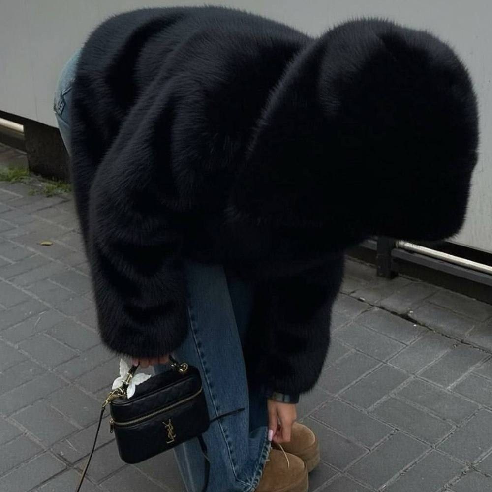 женское мягкое меховое пальто с капюшоном,модная роскошная черная шуба из натурального лисьего меха с капюшоном для женщин,меховая черная куртка с капюшоном из натурального лисьего меха,черная куртка