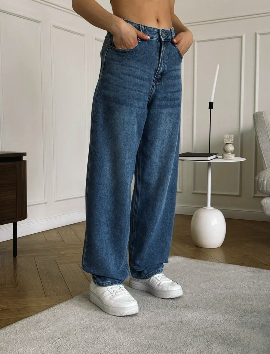 джинсы женские широкие,широкие джинсы,джинсы широкие с высокой посадкой dh fashion,джинсы широкие с высокой посадкой dh fashion цвет синий,синие джинсы широкие