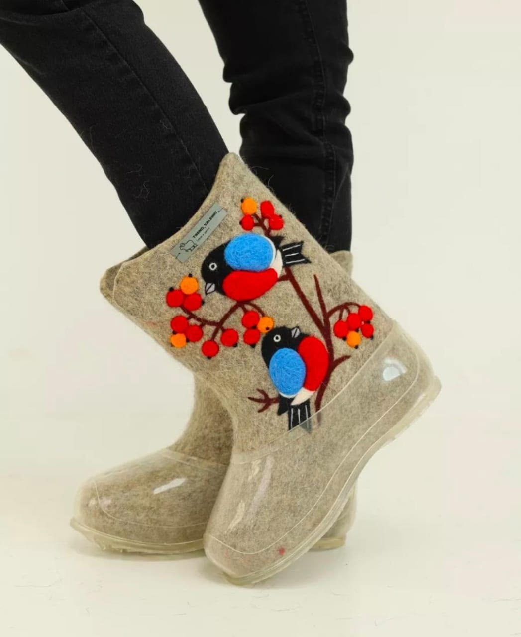 валенки серые с вышивкой 2 снегиря trend_valenki,валенки детские,валенки,валенки для детей,валенки со снегирями