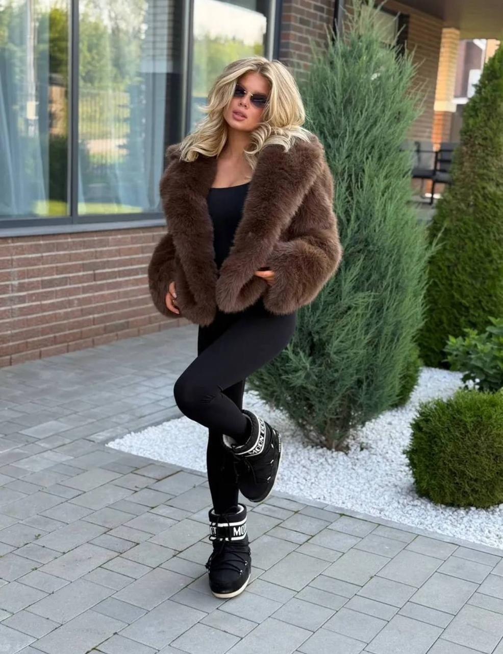 шуба искусственная короткая коричневая экомех yana furs,шуба,женская шуба из искусственного меха,шуба из эко меха,шуба из искусственного меха