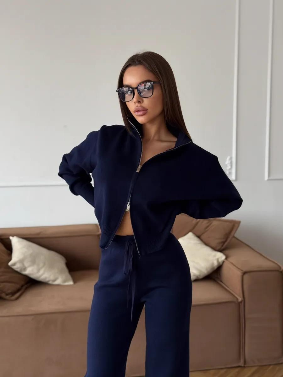 женский трикотажный спортивный костюм,костюм с замком,трикотажный костюм,хлопковый кардиган и брюки женский комплект 2шт,костюм женский трикотажный