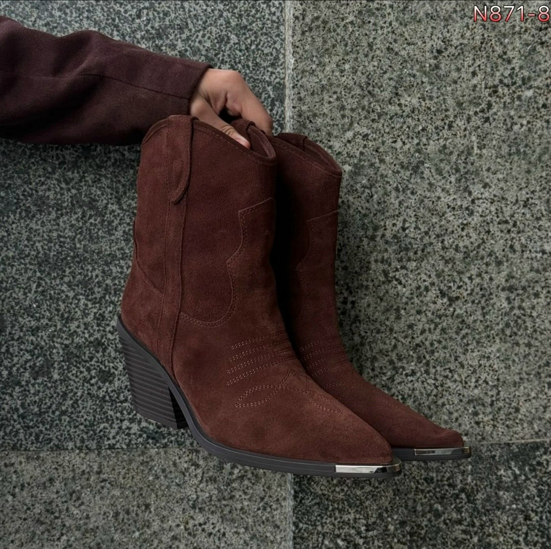 ботинки казаки замшевые демисезонные на каблуке коричневые,замшевые сапоги,женские сапоги,женские ковбойские сапоги, ботильоны