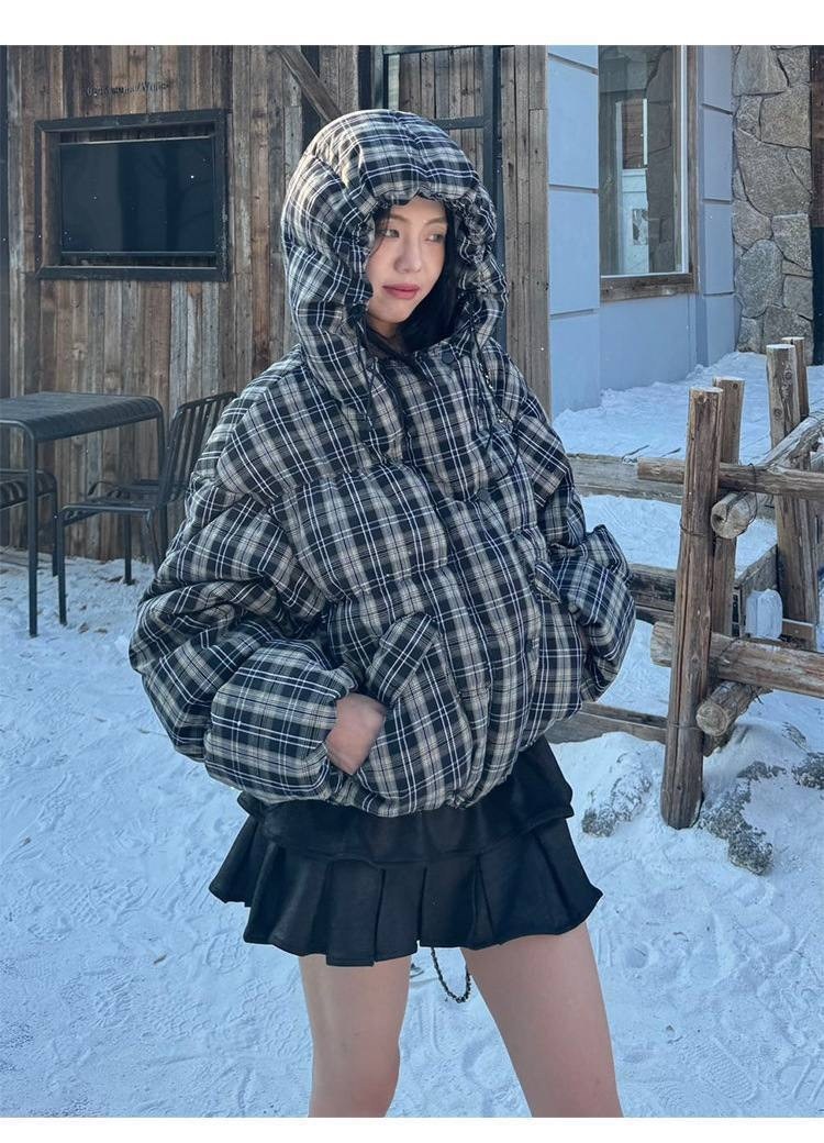 куртка теплая,женская зимняя куртка,куртка женская,зимний женский повседневный свободный пуховик в клетку с капюшоном,куртка зима