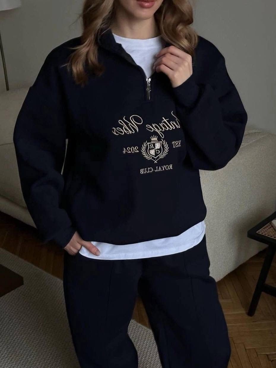 свитшот на молнии оверсайз,свитшот на молнии оверсайз темно-голубой,костюм спортивный,женские костюмы