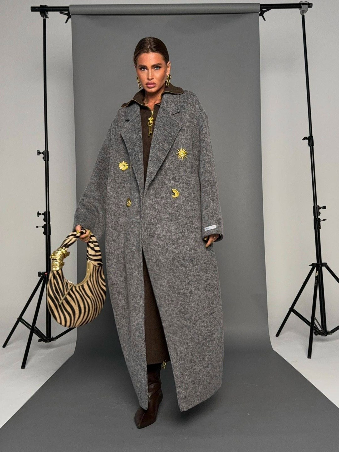 стильное пальто,кашемировое пальто оверсайз,оверсайз пальто,прямое пальто,пальто beautiful&free 7016 графит