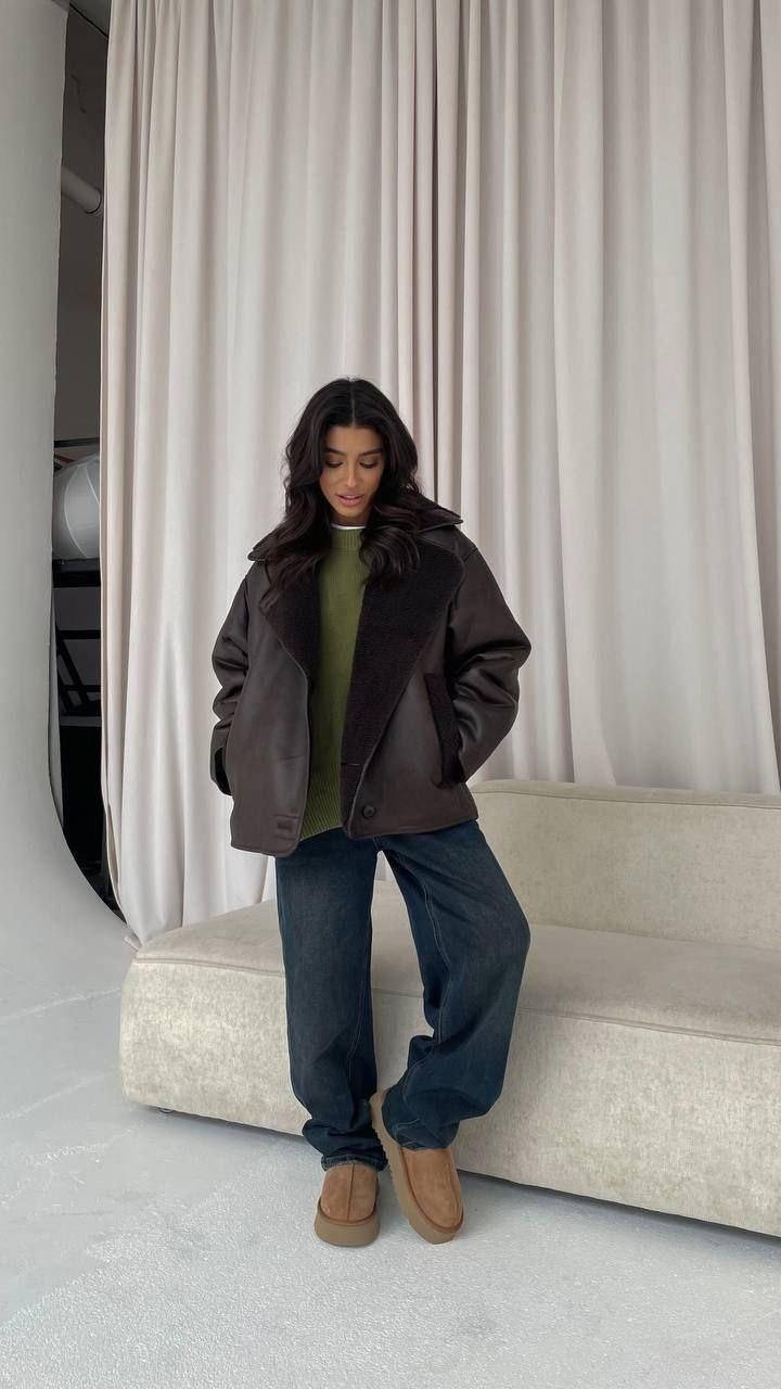 дубленка оверсайз,женская дубленка в стиле оверсайз,дубленка женская авиатор,шоколадная дубленка оверсайз