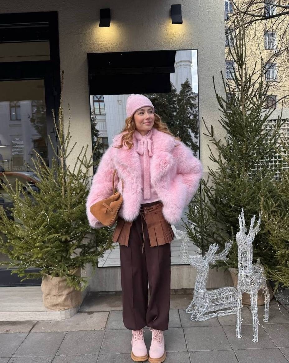 розовая шуба,шуба из искусственного меха,розовая шубка,зимняя мода