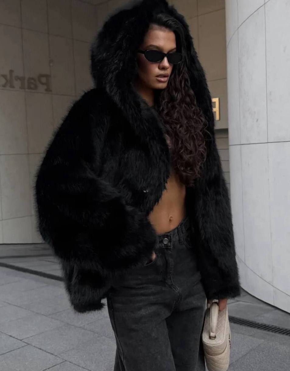 женское мягкое меховое пальто с капюшоном,модная роскошная черная шуба из натурального лисьего меха с капюшоном для женщин,меховая черная куртка с капюшоном из натурального лисьего меха,черная куртка