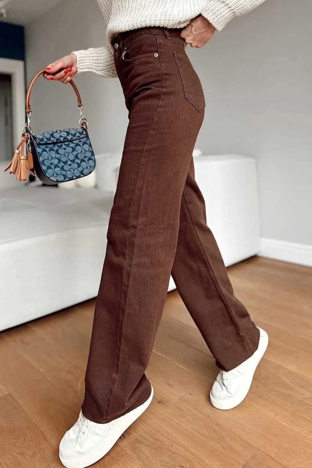 джинсы женский kydenim коричневый палаццо,джинсы широкие коричневые,джинсы женские с завышенной талией, свободные прямые широкие брюки из денима,летние женские коричневые джинсы с высокой талией,корич