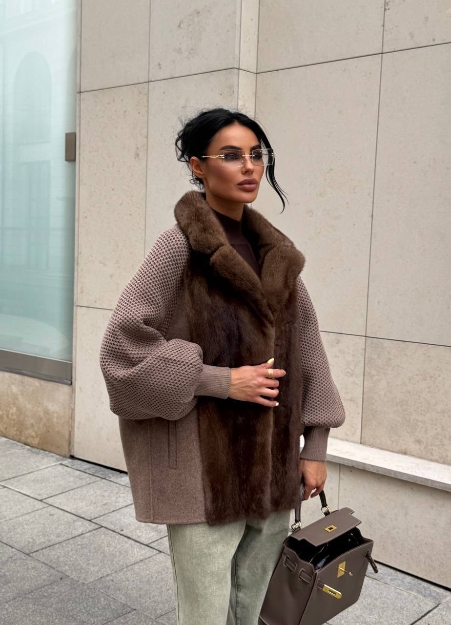 кашемировое пальто,кашемировое пальто с мехом норки,пальто вязаное,модная шуба,пальто с норкой
