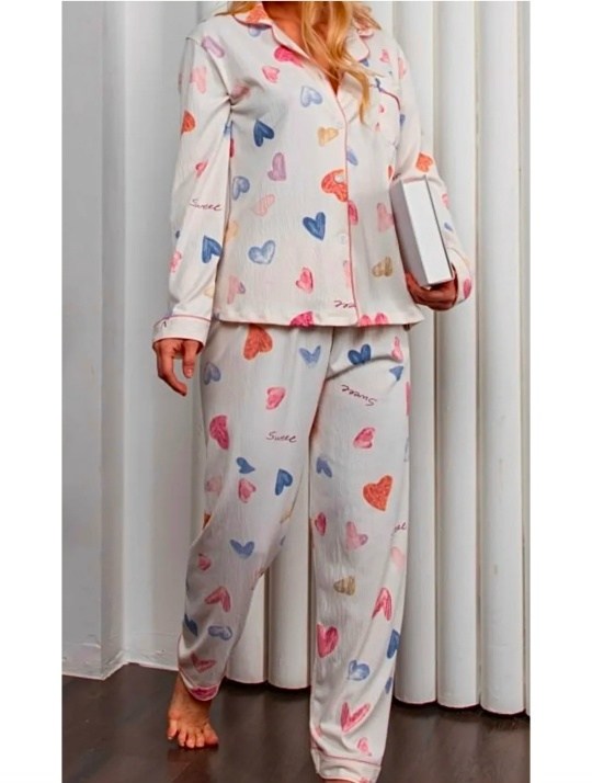 женская пижама,пижама со штанами и рубашкой с сердечками,пижама для женщин,пижама,пижама домашний костюм
