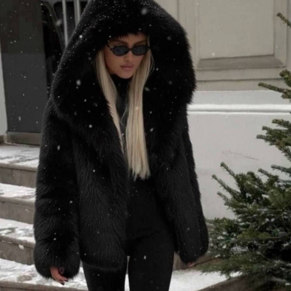 женское мягкое меховое пальто с капюшоном,модная роскошная черная шуба из натурального лисьего меха с капюшоном для женщин,меховая черная куртка с капюшоном из натурального лисьего меха,черная куртка