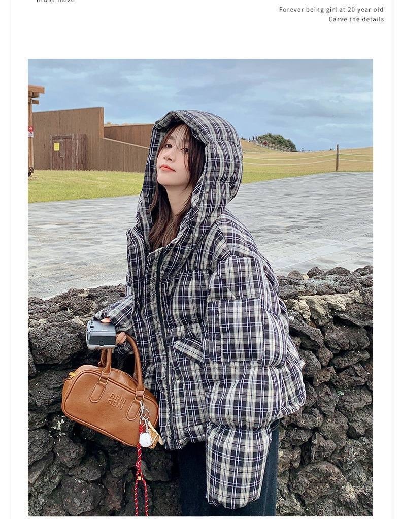 куртка теплая,женская зимняя куртка,куртка женская,зимний женский повседневный свободный пуховик в клетку с капюшоном,куртка зима