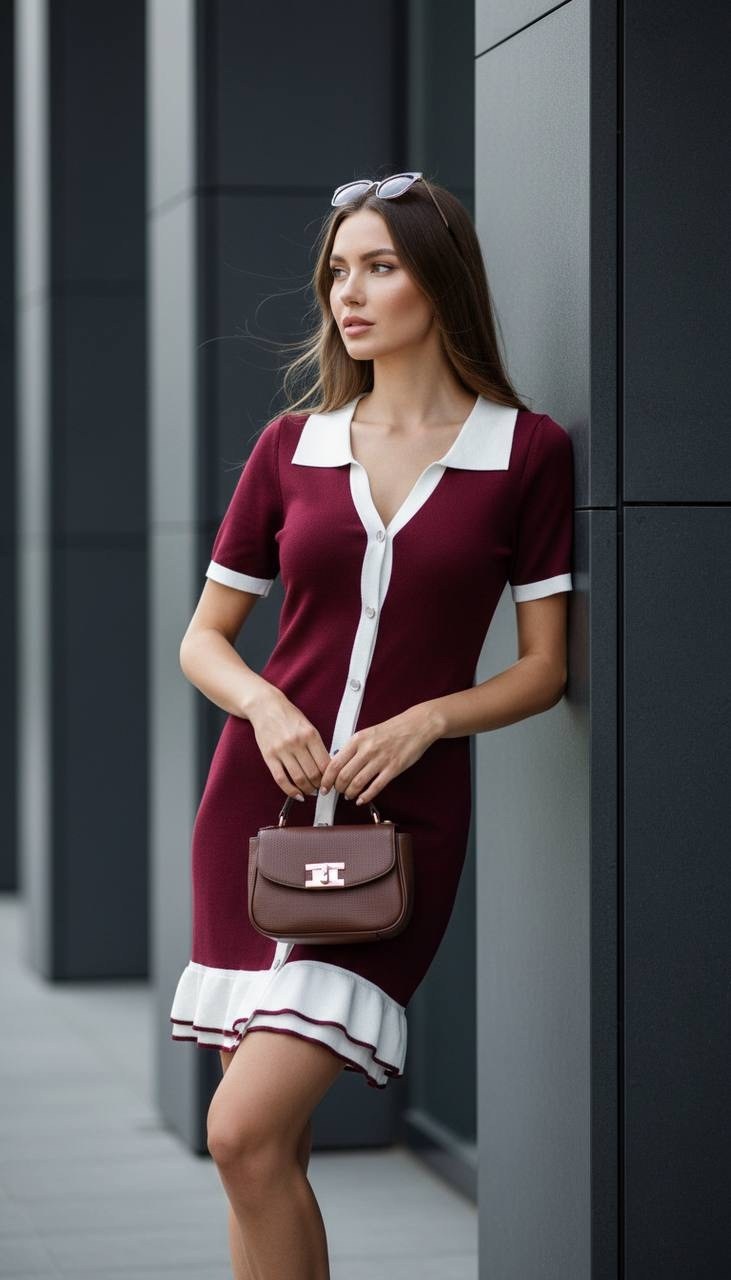 трикотажное платье,коричневое платье,короткие платье,платье летнее,платье поло трикотажное