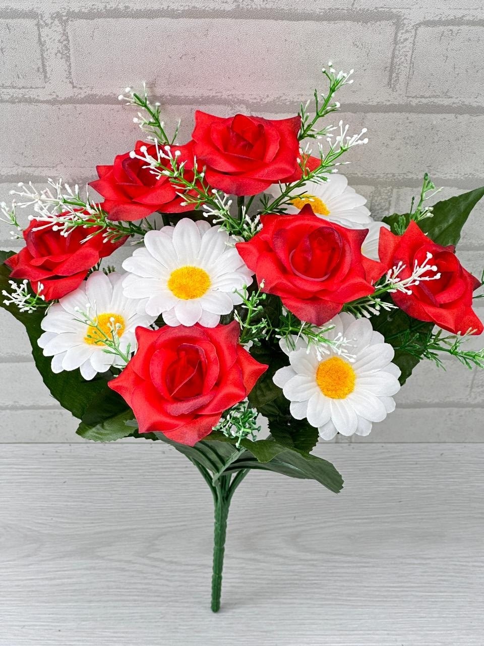 розы с ромашкой искусственные букет цена,цветок искусственная,роза искусственная,цветы искусственные розы 10 шт,букет 💐