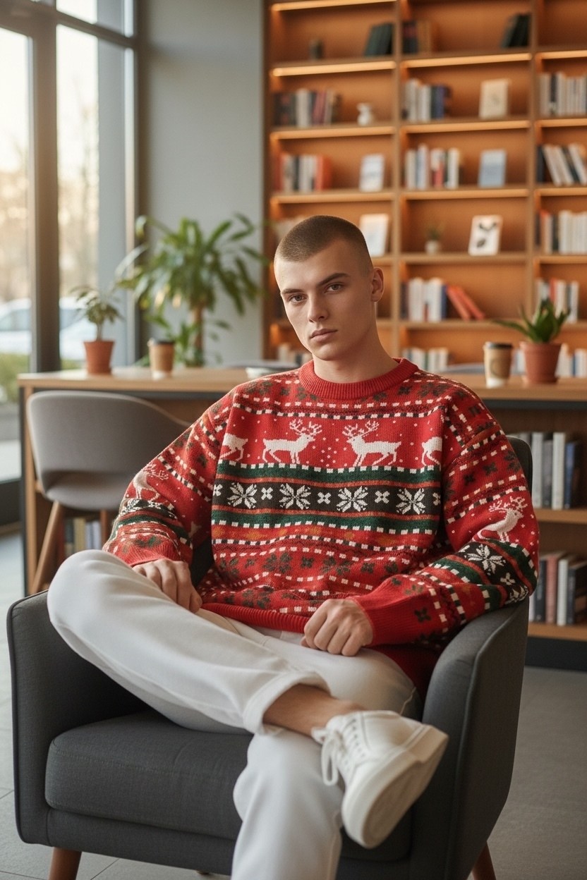 новогодний джемпер,новогодние свитера,мужской свитер с оленем,джемпер с узорами,свитер