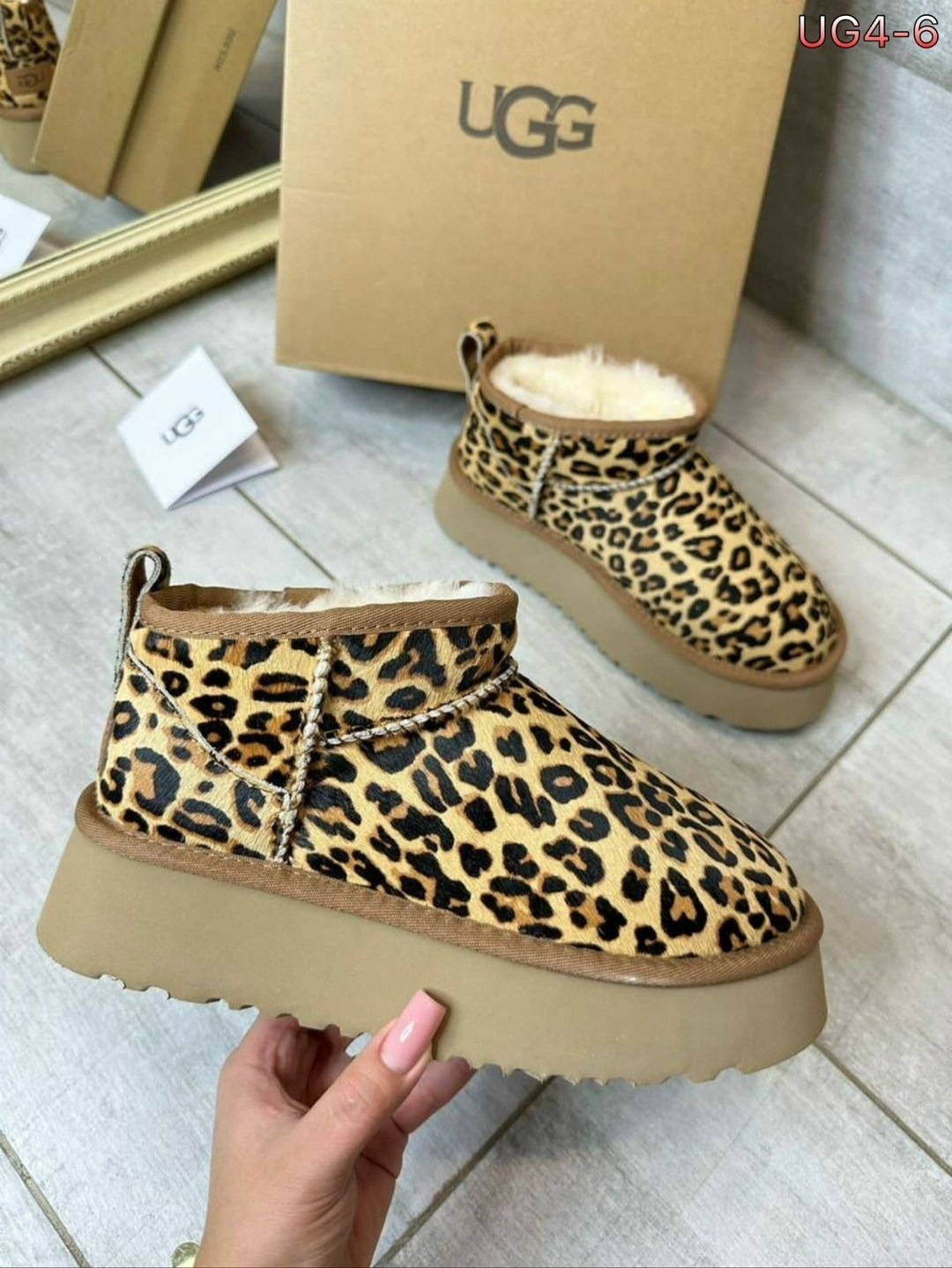 угги ugg с натуральным мехом premium shoes цвет леопардовый,леопардовые угги,ugg женские угги леопардовые на платформе,ugg леопардовые,угги ugg с натуральным мехом premium shoes