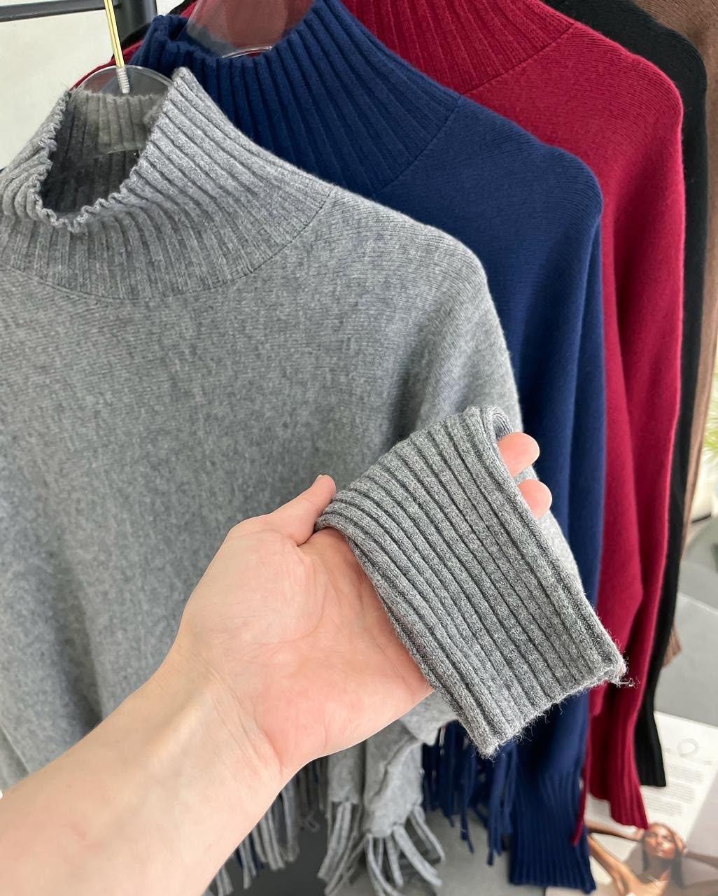 свитер с бахромой,свитера женские,свитер,свитер с высоким воротником,длинный свитер