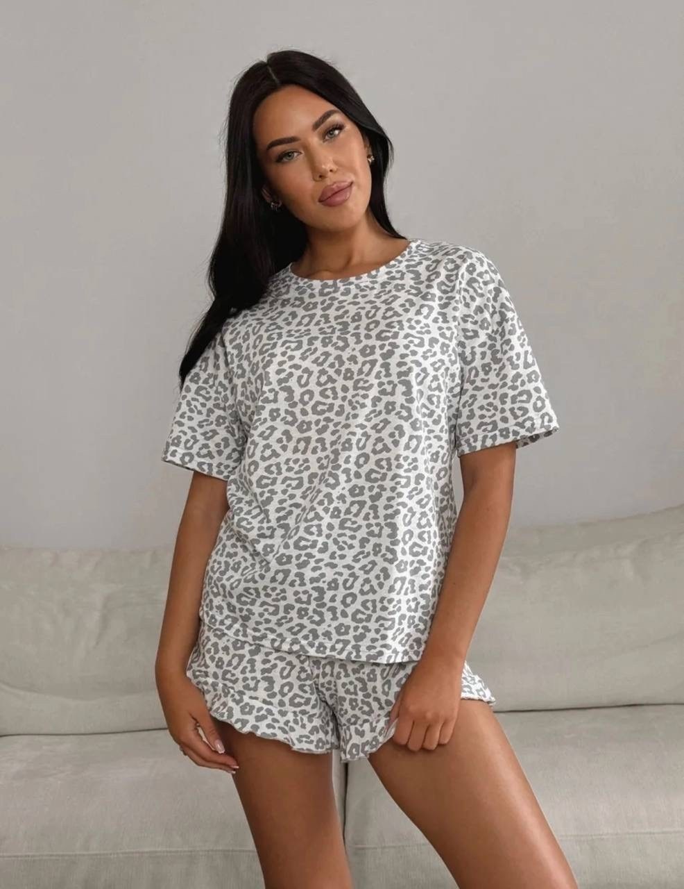 пижама женская,пижама с шортами леопардовый,пижама женская с шортами,пижама женская с шортами легая леопардовая,пижама женская с футболкой
