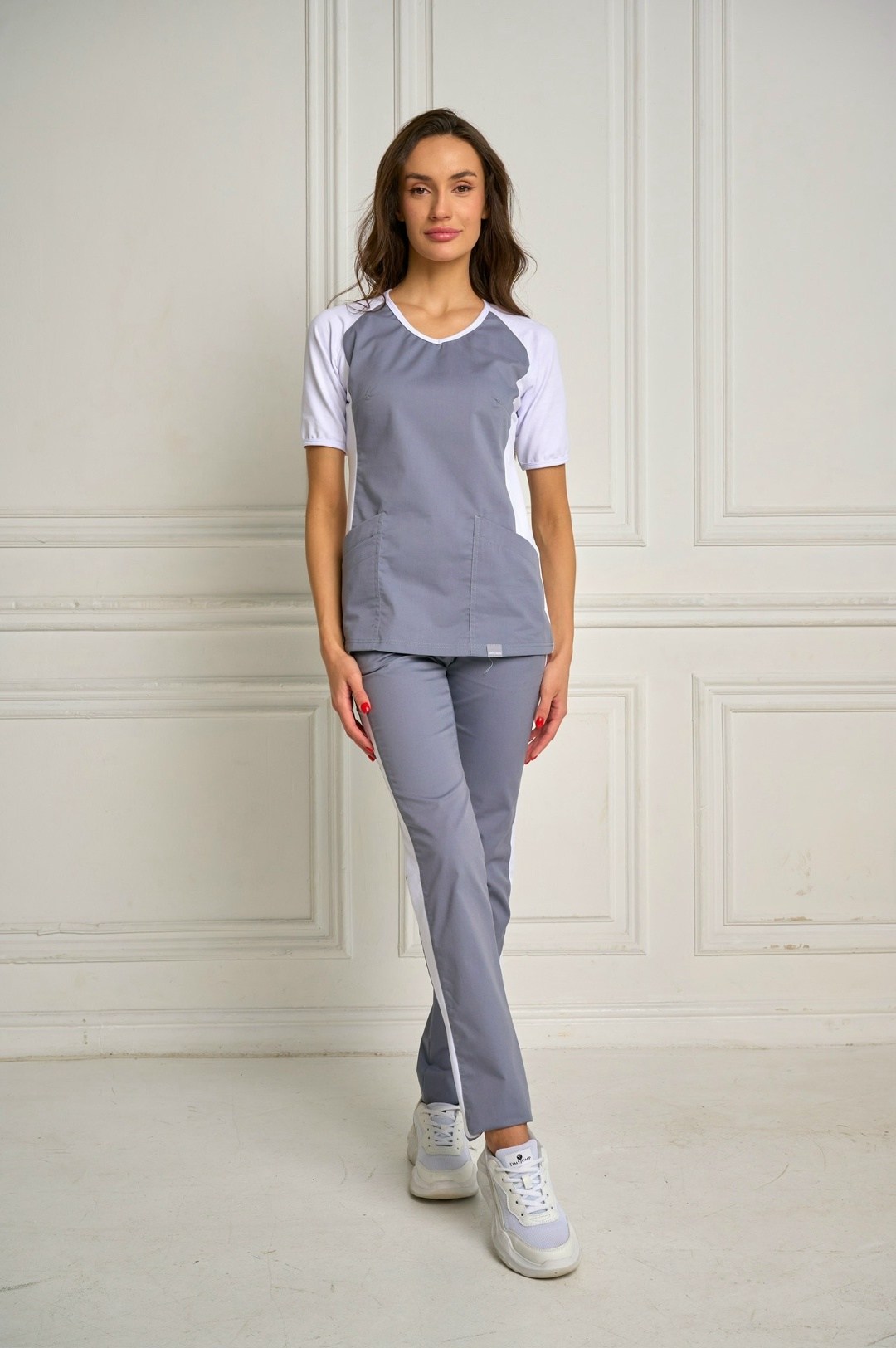женский медицинский костюм,медицинский костюм,медицинский костюм женский медицинская одежда,медицинский костюм женский медэлита ткань тиси цвет серый с белым модель 265,костюм медицинский женский "мар