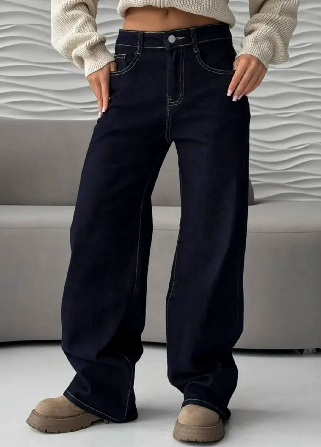 повседневные темно-синие широкие джинсы zhisi lao,джинсы трубы женские,джинсы широкие,джинсы с широкими штанинами,джинсы
