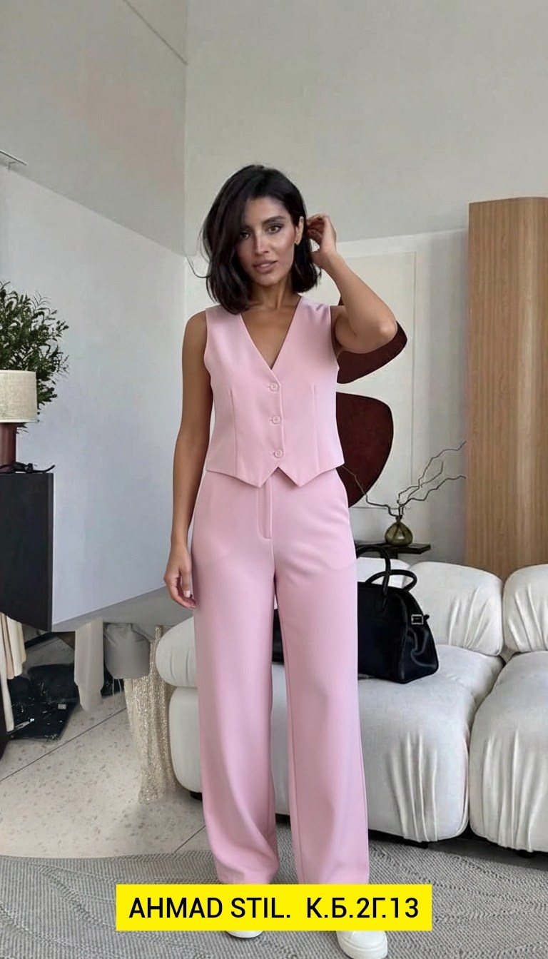 костюм с жилеткой и брюками палаццо розовый logacheva,костюм женский брючный с жилетом,брючный костюм с жилетом,брючный костюм,женский брючный костюм