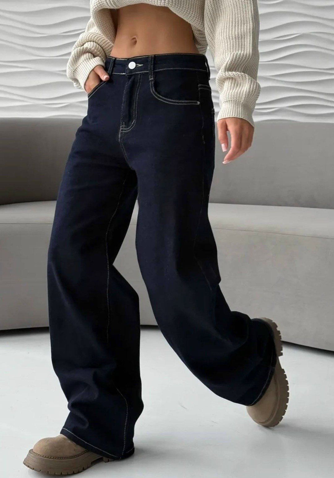 повседневные темно-синие широкие джинсы zhisi lao,джинсы трубы женские,джинсы широкие,джинсы с широкими штанинами,джинсы