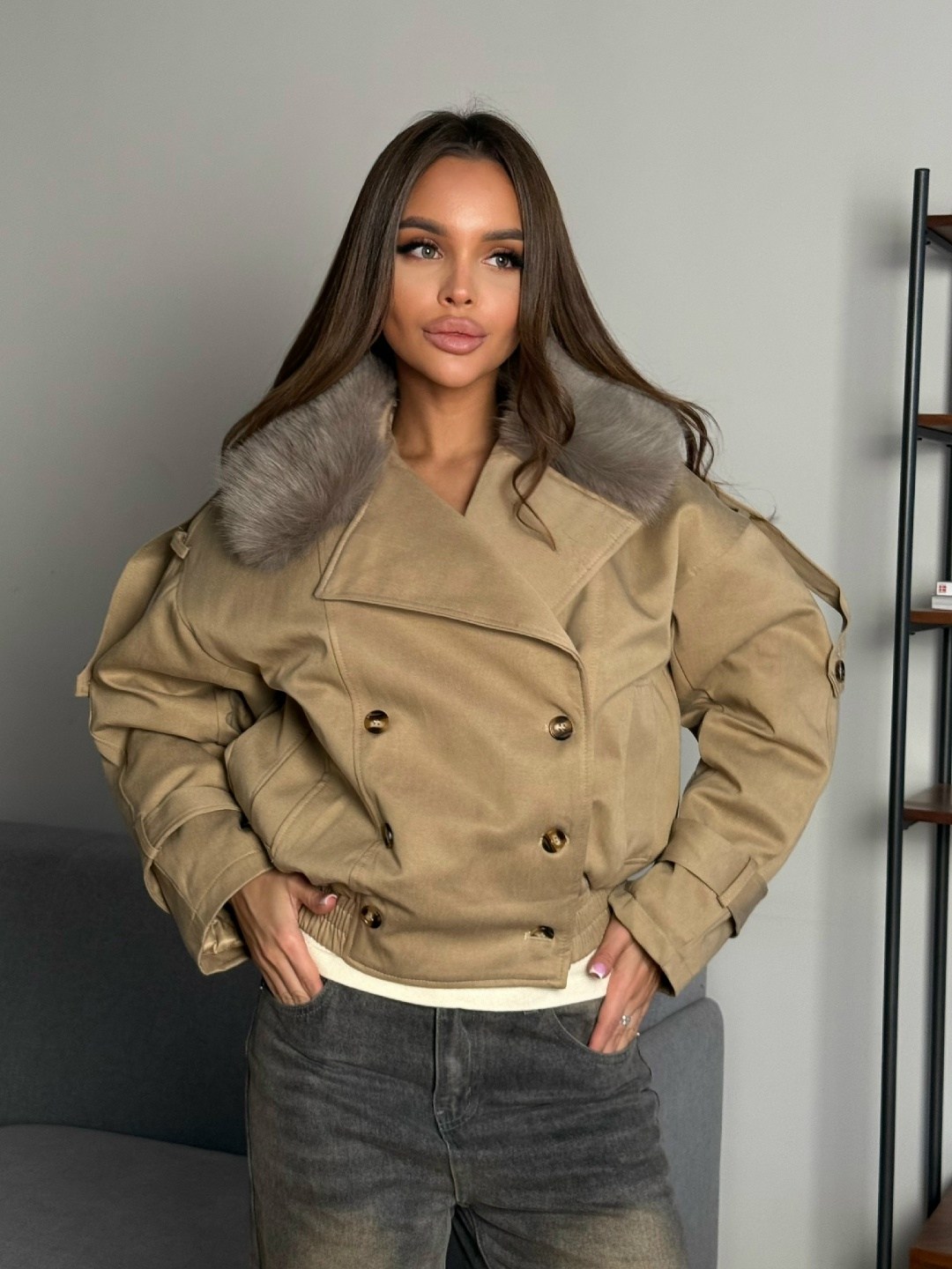 куртка стильная,куртка женская бежевая,женская зимняя куртка,куртка с мехом,куртка