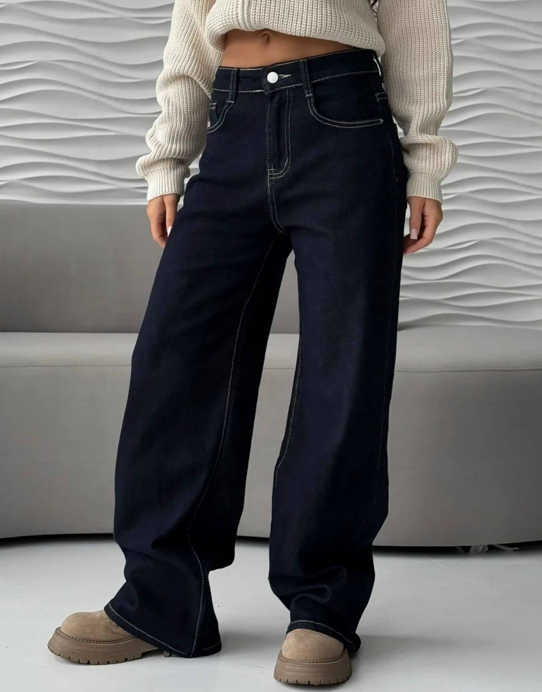 повседневные темно-синие широкие джинсы zhisi lao,джинсы трубы женские,джинсы широкие,джинсы с широкими штанинами,джинсы